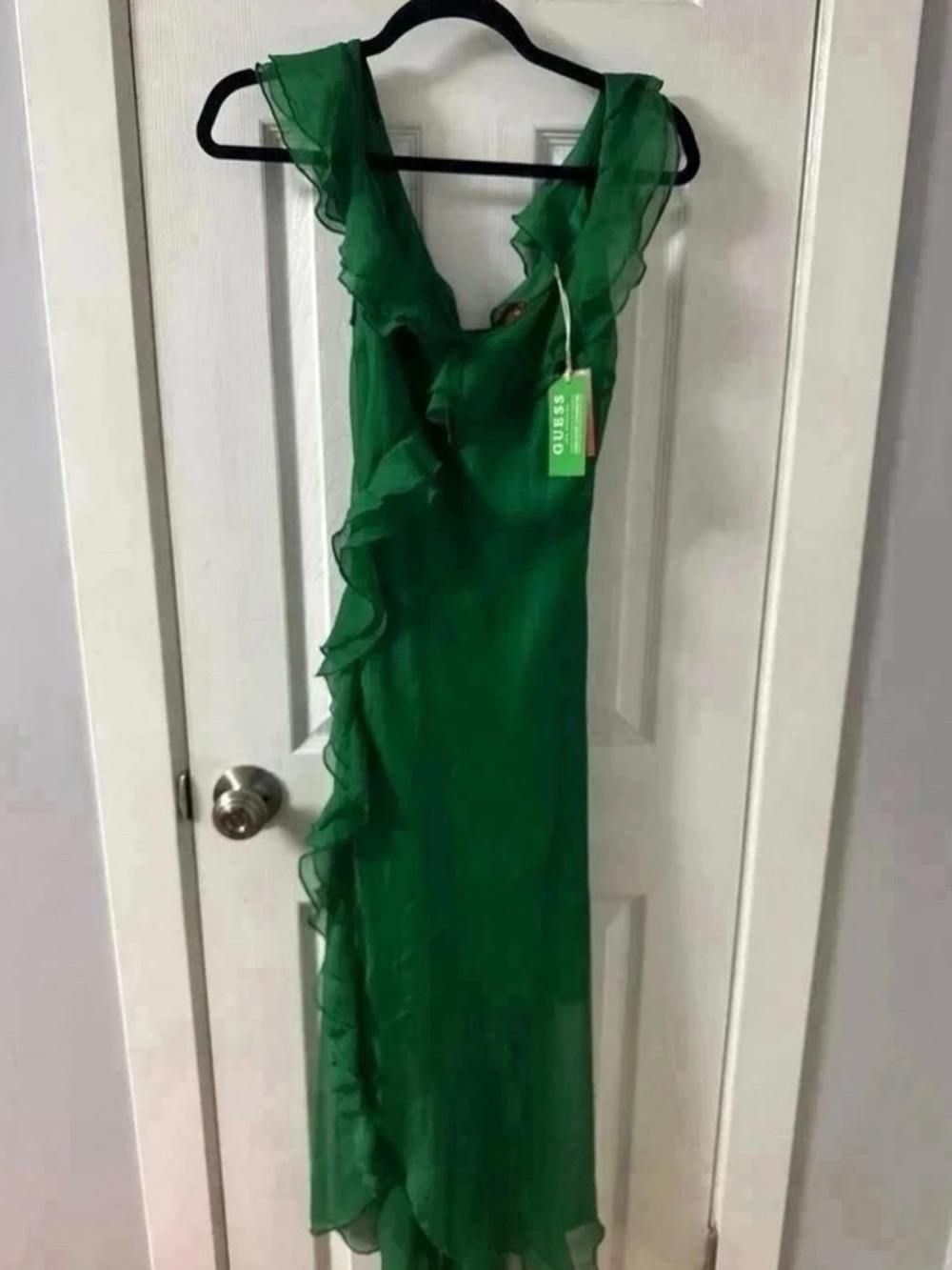 Guess Emerald Green Ruffle-Trim Sleeveless Maxi Dress